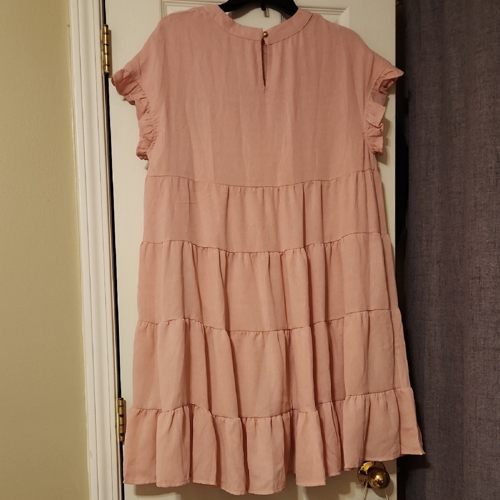 Pink Tiered Midi Sundress with Flutter Sleeves - Picture 3 of 6